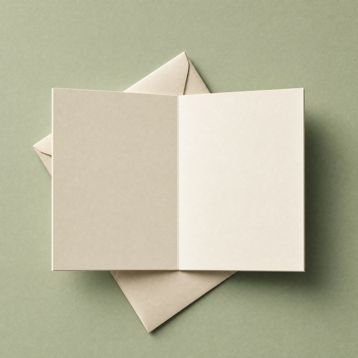 The card open, showing the blank cream inside, with its envelope underneath